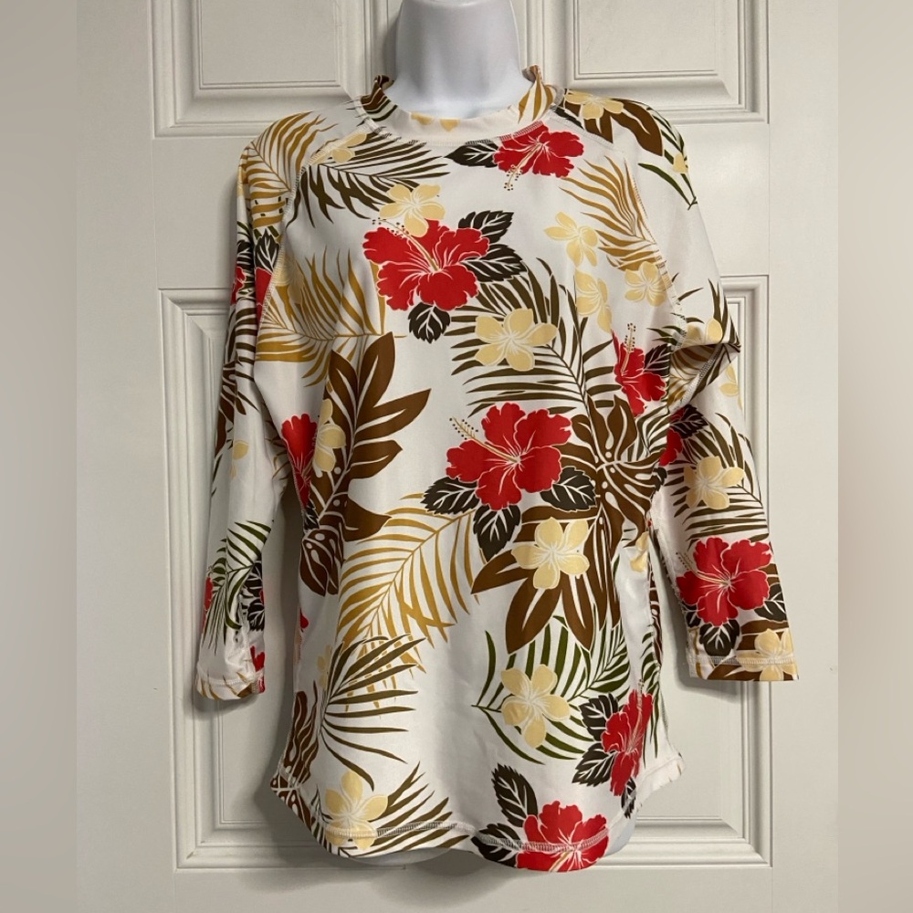 T27- FAVANT White TROPICAL RashGuard SWIM T-Shirt